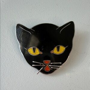 Vintage Margot de Taxco Sterling Silver & Enamel Cat Face Pin